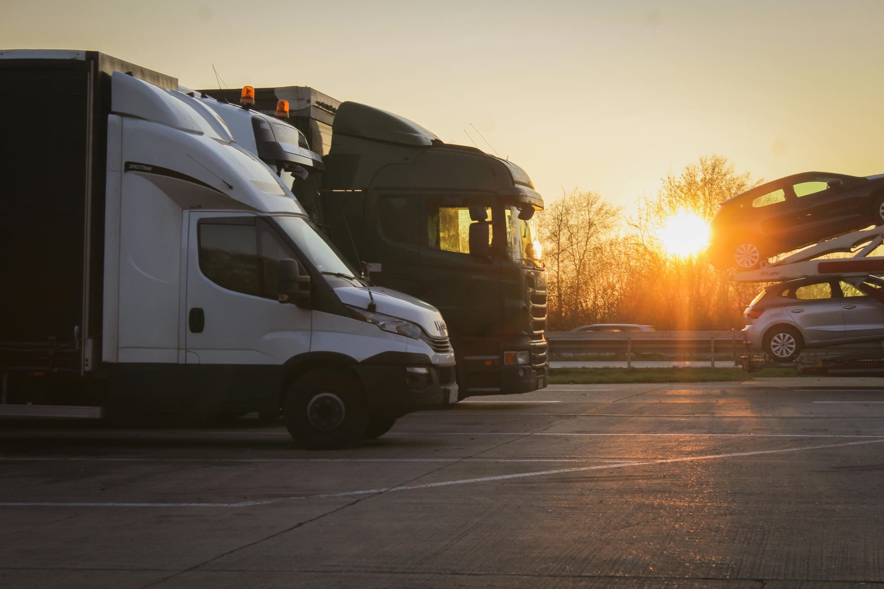 Lumirise trucks at golden hour